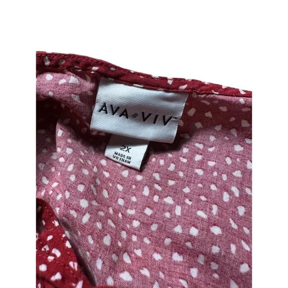 Ava & Viv Women’s Size 2X Red & White Babydoll Long Sleeve Blouse - Picture 7 of 8